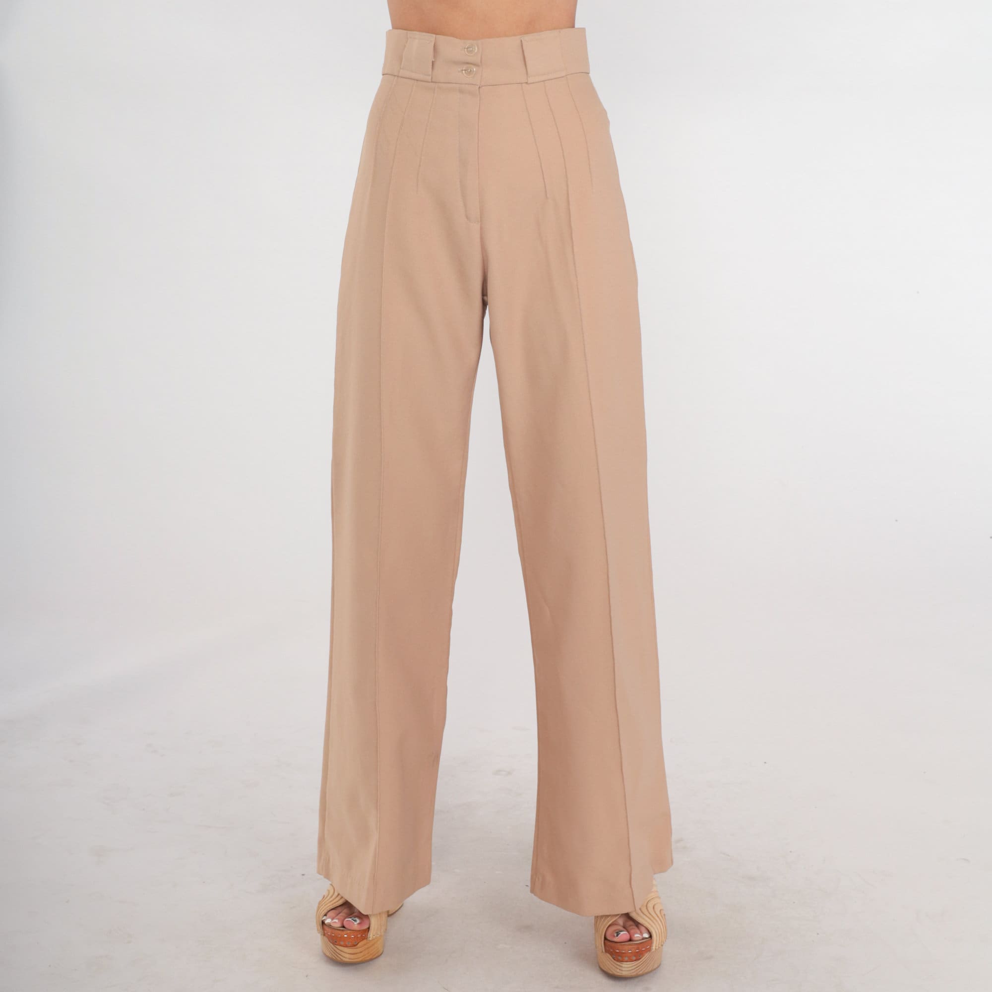 70s Wide Leg Pants Tan Creased Trousers 1970s Straight Leg Boho Hippie ...