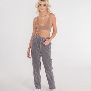 Pleated Corduroy Pants 80s Grey High Waisted Trousers Straight Leg Pants High Waist 1980s Tapered Relaxed Vintage Palmettos Extra Small xs