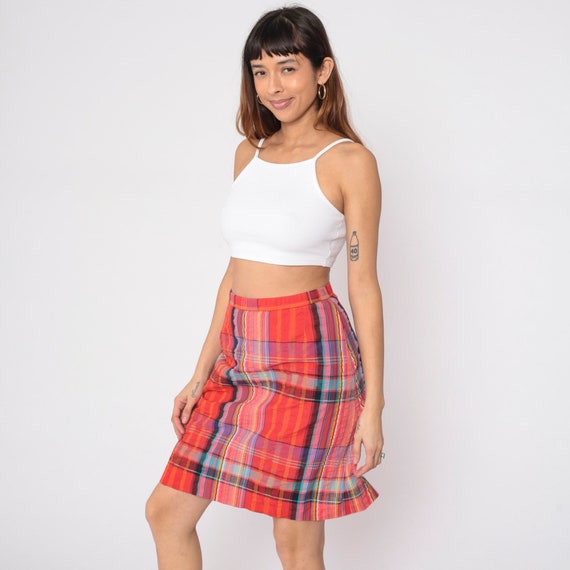 Red Plaid Skirt 80s Mini Skirt Attached Shorts Re… - image 5