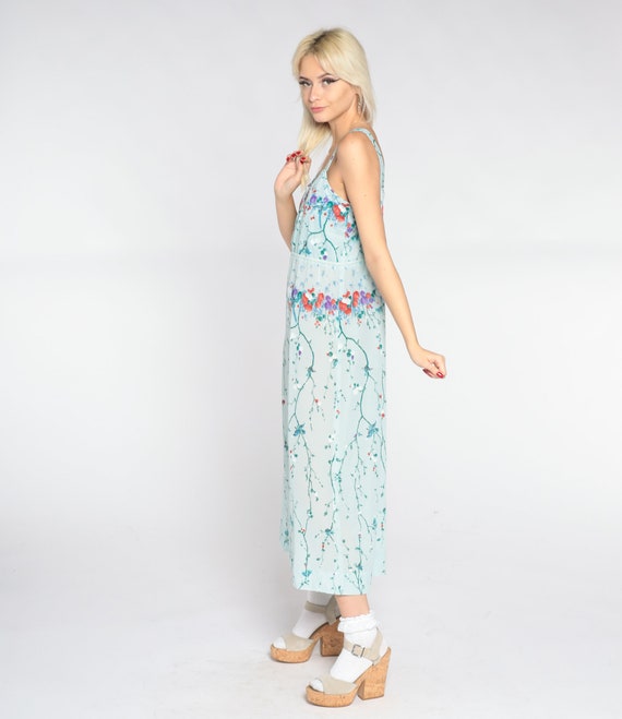 Baby Blue Floral Dress 70s Asian Inspired Blossom… - image 5