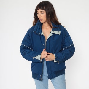 Blue PUFFER Jacket Ski Jacket Goose Down Jacket Retro 80s Puffy Coat Winter Jacket Striped Coat 1980s Puff Jacket Medium Large