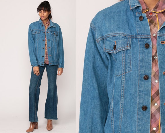 80s Denim Jacket Jean Jacket Trucker Classic Blue Stone Wash Oversize 90s Grunge 1980s Vintage Biker Button Up Hipster Small