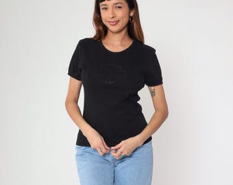 Studded Harley Davidson T Shirt Y2K  Black Orlando Florida Girly Shirt 00s Biker Tee Baby Tee Motorcycle Shirt Short sleeve Medium M