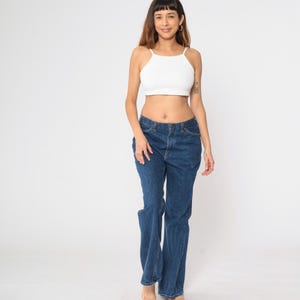80s Flared Jeans Dark Wash Blue Bootcut Jeans High Waisted Rise Retro Denim Flares Pants Basic Vintage 1980s Medium 33