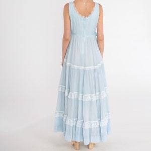 70s Gunne Sax Dress Baby Blue Sundress Prairie Maxi Bohemian Lace up ...