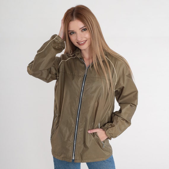 70s Windbreaker Olive Brown Zip up Jacket Zip in Hood Retro Basic Seventies Streetwear Casual Hooded Raincoat Nylon Vintage 1970s Large L Etsy