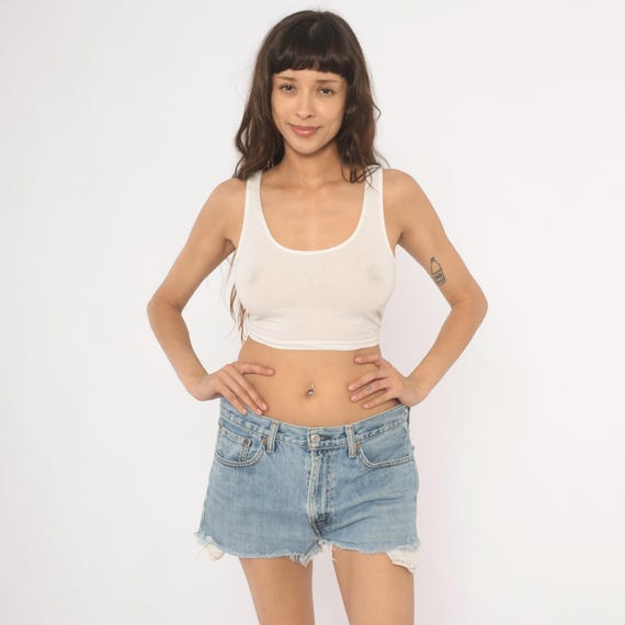 Levi's 505 Cutoff Shorts Light Wash Denim Cut Off Jeans Raw Hem Jean Short Blue Distressed Frayed 2000s Summer Beach Vintage 34 x 30