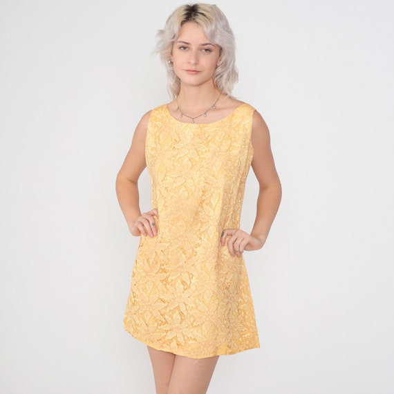 Yellow Lace Dress 60s Party Dress Mod Mini Cockta… - image 3