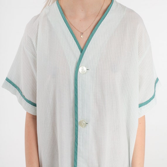 70s Pajama Dress Mini Sheer White Green Striped L… - image 5