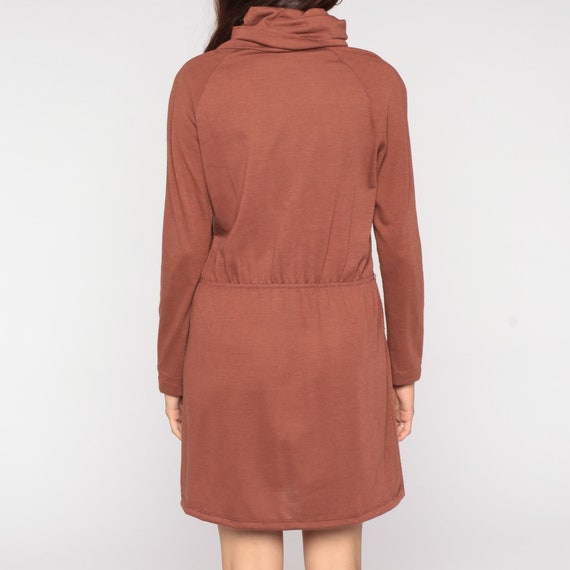 70s Turtleneck Dress Brown Mini Mod Shift Retro V… - image 5