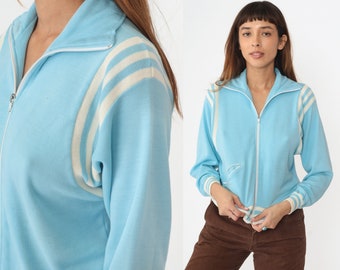 Baby Blue Track Jacket 80s Zip Up Sweatshirt White Striped Warmup Streetwear Retro Athletic Sporty Athleisure Vintage 1980s Extra Small xs