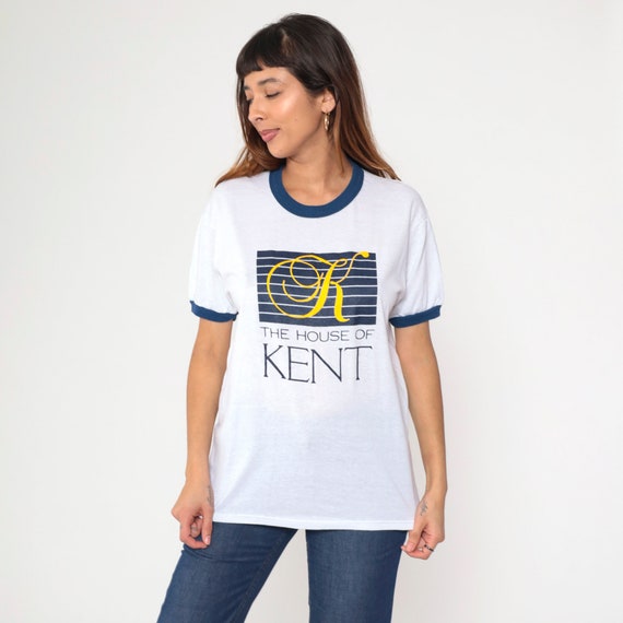 80s House of Kent Shirt Ringer Tee Shirt UK Graphic Number 17 Shirt Vintage Tshirt Retro T Shirt England Travel Slogan White Medium
