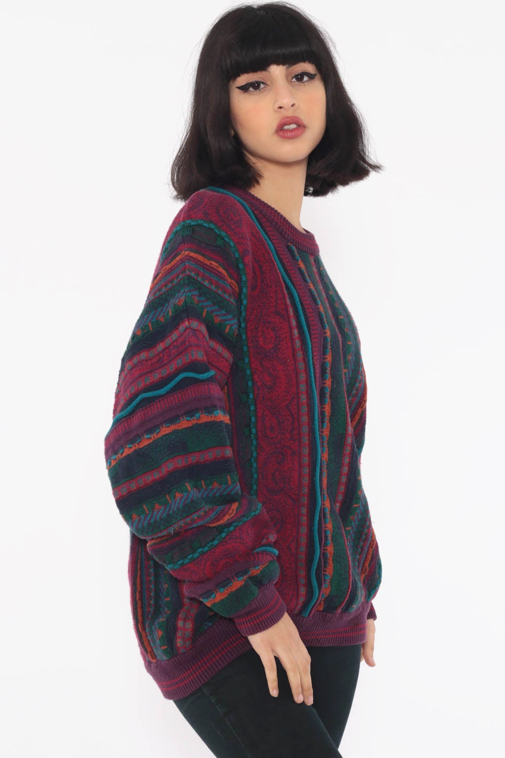 red and orange striped sweater