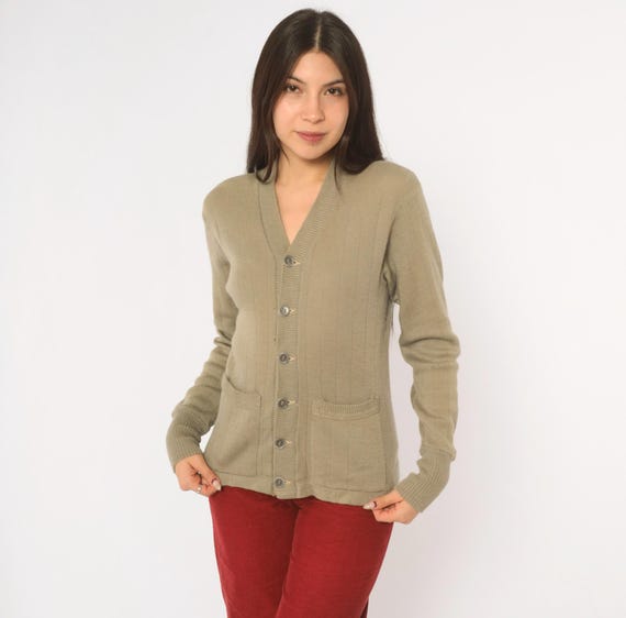 50s Puritan Wool Cardigan Grey V Neck Button Front Ribbed Knit Long Sleeve Grandpa Sweater Womens Light Academia Top Vintage Extra Small XS