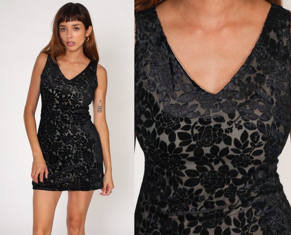 Velvet Burnout Dress Y2K Black Floral Charlotte R… - image 1