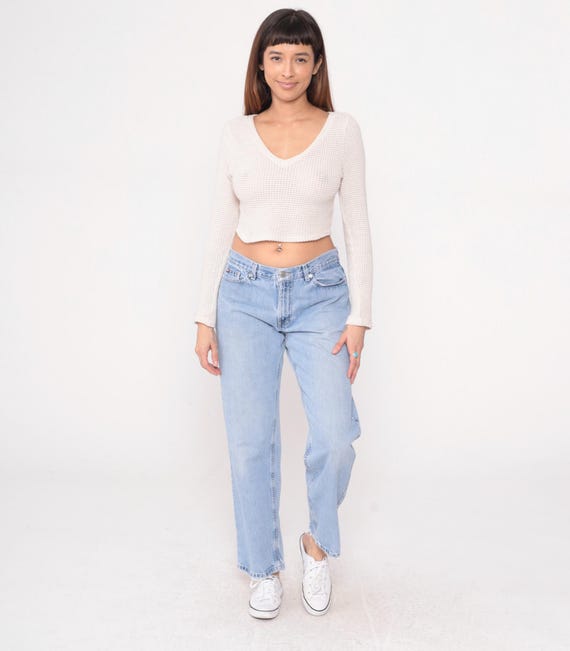 Tommy Hilfiger Jeans Y2K Light Wash Denim Straight Leg Cropped Mid Rise Distressed Vintage 90s Streetwear Light Blue Relaxed Fit Medium M