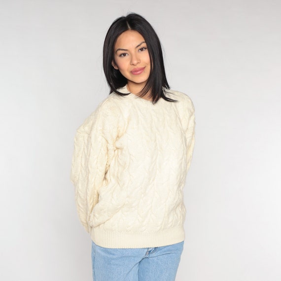 Cream Cable Knit Sweater 80s Australian Merino Wool Pullover Sweater Chunky Knit Pullover Jumper Fisherman Cableknit Vintage 1980s Small S