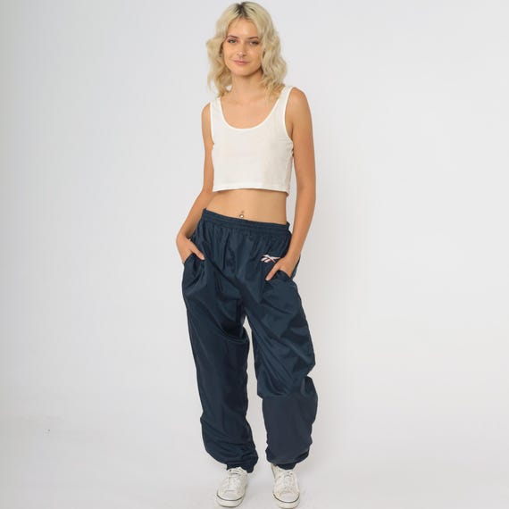Reebok Track Pants 90s Jogging Navy Track Suit Streetwear Nylon Athletic Sports Vintage Gym Jogging Running Joggers Medium M