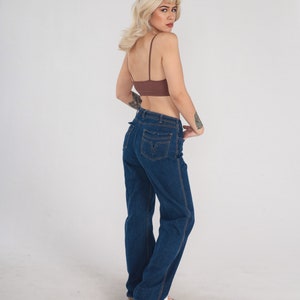 Vintage 80s Straight Leg Jeans High Waisted Jeans Retro Blue Dark Wash Denim Pants Basic Plain Streetwear Mom 1980s Medium M 29
