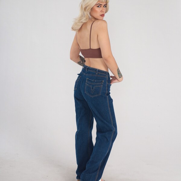 Vintage 80er Jeans Straight Leg Jeans High Waist Jeans Retro Blau Dark Wash Denim Hose Basic Schlicht Streetwear Mom 1980s Medium M 29