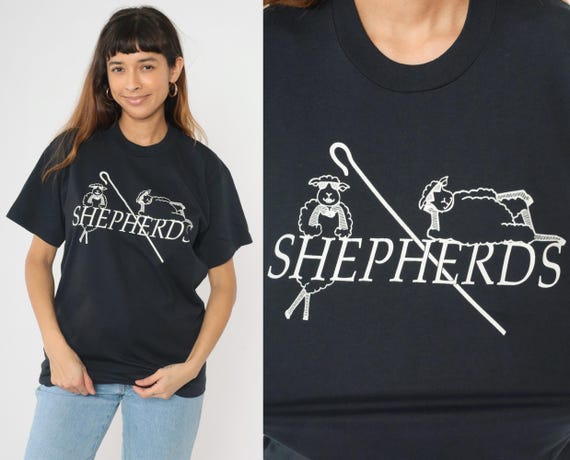 Vintage Shepherd T Shirt 90s Sheep Graphic Tee Black Farm Animal Screen Stars Best Country Retro TShirt Single Stitch 1990s Medium M