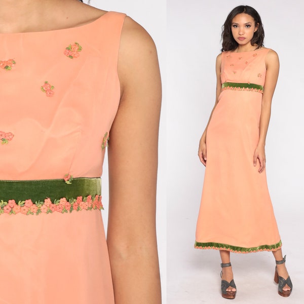 Peach Floral Embroidered Chiffon Mini Dress main image 1