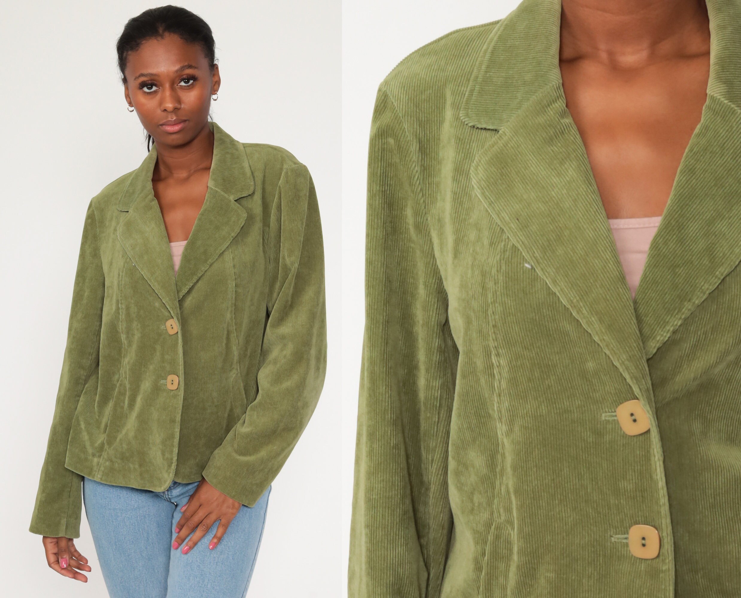 Olive Corduroy Jacket 90s Green Blazer Formal Professor Vintage 1990s Nerd Button Up Large