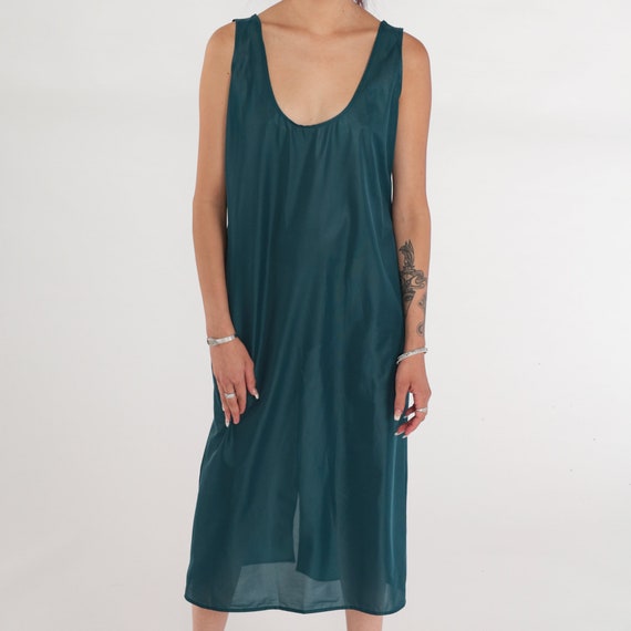 Green Slip Dress 90s Semi Sheer Midi Lingerie Tan… - image 6