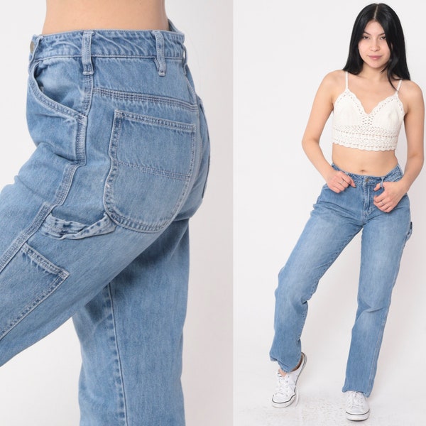 Dickies Carpenter Jeans Y2K Hammer Loop Denim Cargo Pants Low Waist Straight Leg Workwear Vintage 00s Women's Extra Small xs 1