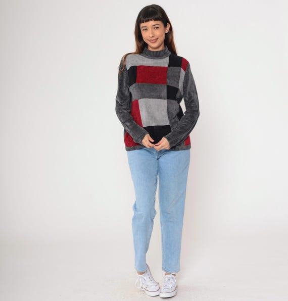 High neck color block patchwork sweaters sales