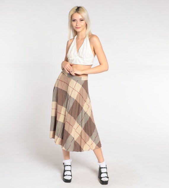 Plaid Midi Skirt 70s Wool Blend School Girl Skirt… - image 3