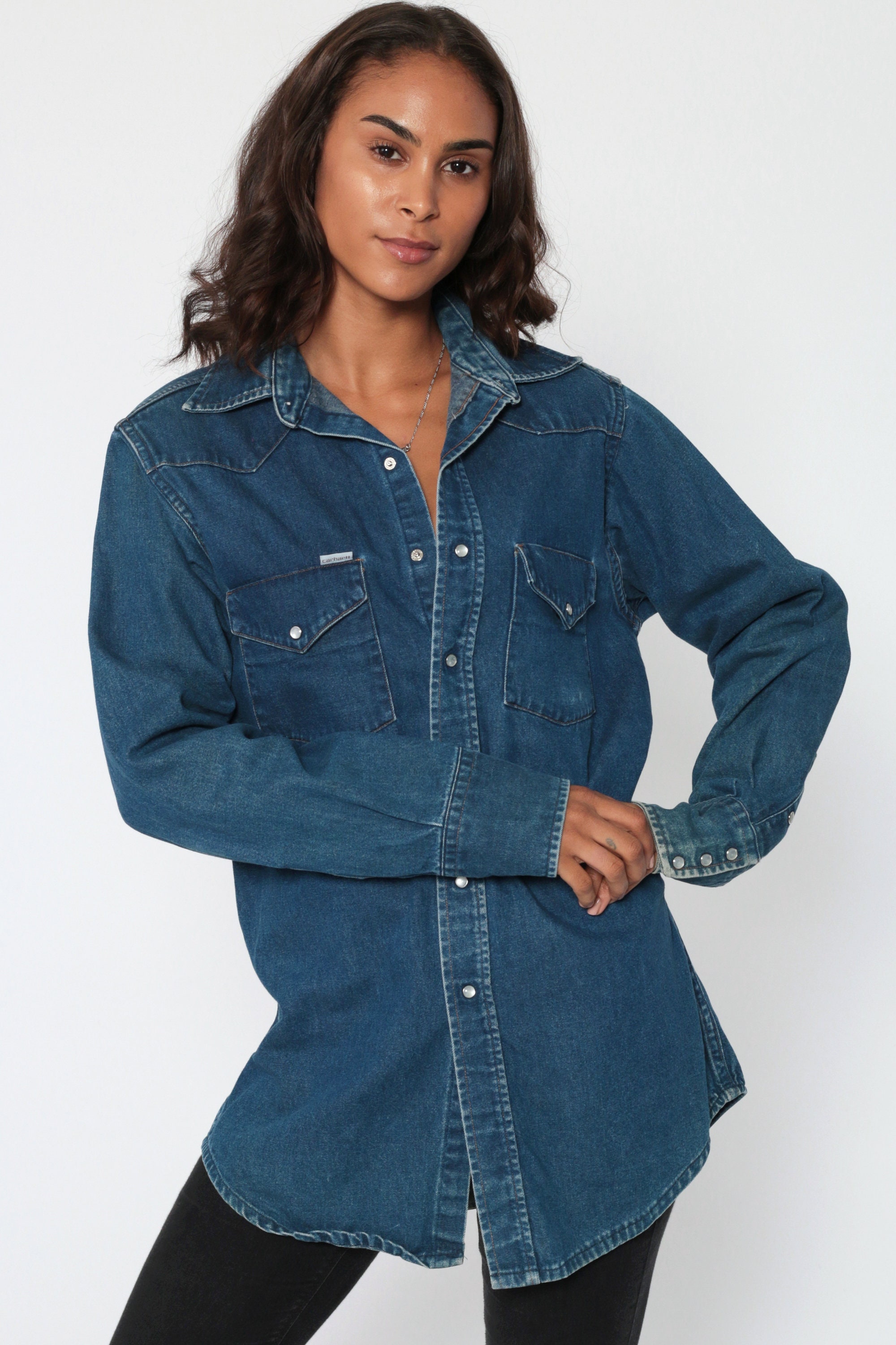 CARHARTT Denim Shirt 90s Button Up Jean 