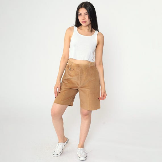 Vintage Tan Corduroy Shorts 80s High Waisted Trouser Shorts Baggy Bermuda Shorts Retro Dark Academia Mom Shorts 1980s Hipster Small