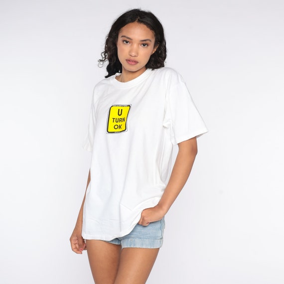 God Allows U Turns Shirt Funny Christian T Shirt 90s Joke Tshirt Vintage U Turn Ok T Shirt 1990s Graphic White Large L