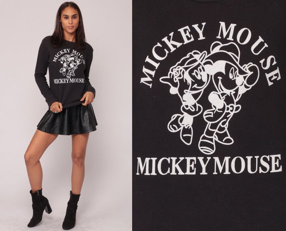 Mickey Mouse Sweatshirt Cartoon Disney Sweater Minnie 80s Grunge Shirt Graphic Print 1980s Vintage Hipster Black White Retro Extra Small Xs