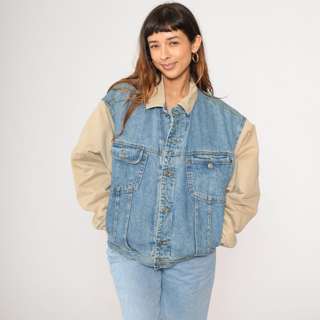 ジャケット・アウター 90s OLD GAP light ounce denim anorak JKT Vintage 90s Gap Light Wash Distressed Sherpa Lined Denim