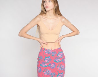Gonna Ocean Pacific Y2k Minigonna floreale rosa con vita alta incrociata aderente elasticizzata con stampa di fiori tropicali viola OP vintage anni '00 Medium M