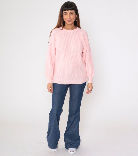 Baby Pink Sweater 90s Plain Ribbed Knit Slouchy P… - image 3