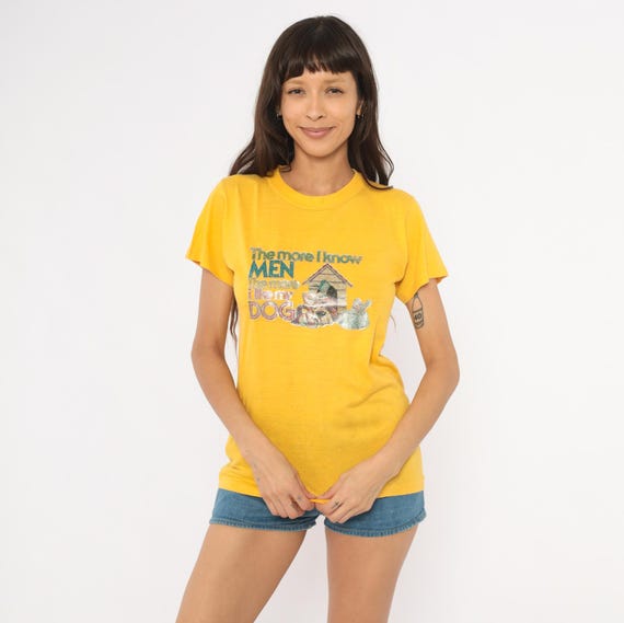 80s Glitter Dog Tee Yellow Mustard Funny Novelty Graphic Short Sleeve Cotton Humor Quote Animal Cartoon Tshirt Gold Vintage Small S