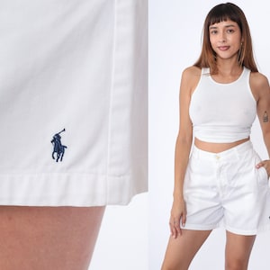 Vintage Ralph Lauren Shorts 90s White Shorts Preppy High Waist Trouser Shorts Cotton Pocket Retro 1990s Polo Shorts Small 28 Size 10