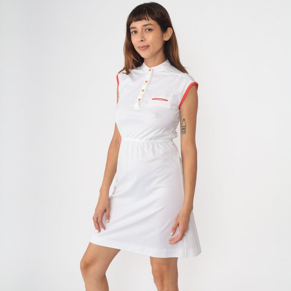 70s White Dress Mini Dress Button Up Cap Sleeve S… - image 3