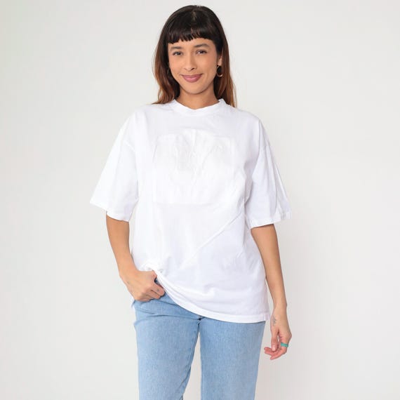 Vintage Embossed Jesus T-Shirt 90s White Christian Tee Rose of Sharon Graphic AllSport USA Crewneck 1990s Raised Print Tee Extra Large xl