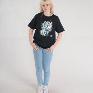 White Tiger Shirt Y2K Glitter T-Shirt Extinction is Forever Wildlife Graphic Tee Las Vegas Sparkly Animal Tshirt Vintage 00s Black Medium image 3