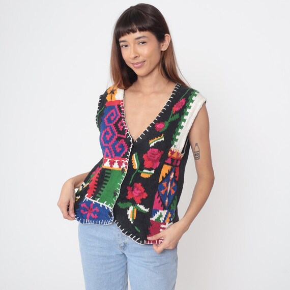 90s Patchwork Vest Granny Square Colorful Multico… - image 4