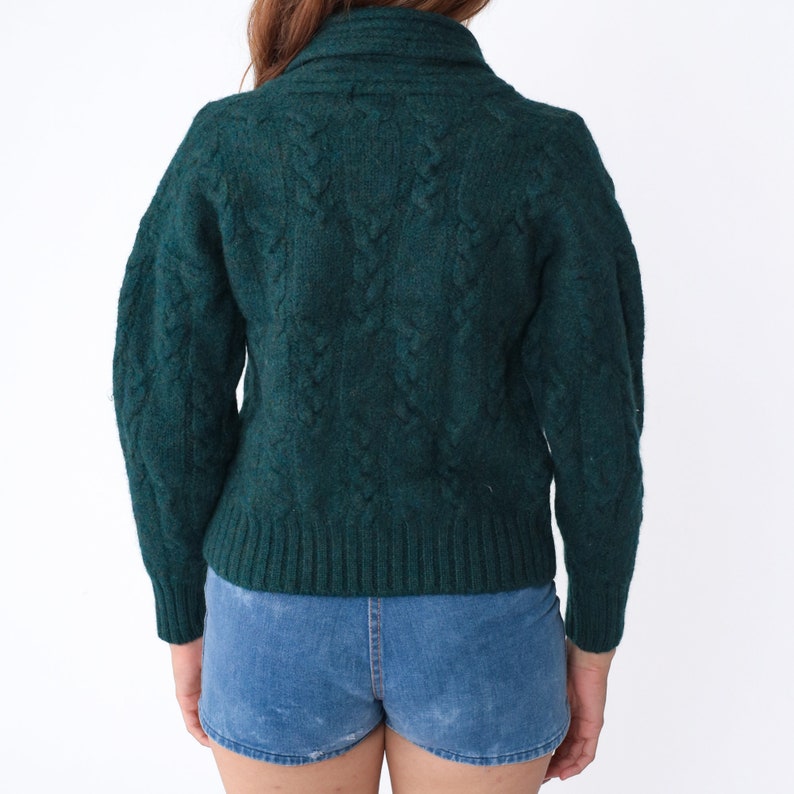 Cable Knit Cardigan 80s Dark Green Wool Sweater Wooden Button Up Grandpa Chunky Cableknit Cozy Fall Winter Basic Plain Vintage 1980s Small S image 5