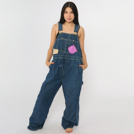 Vintage 70s Oshkosh Denim Overalls Patchwork Wide Leg Carpenter