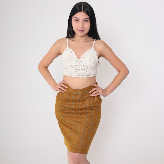 80s Pencil Skirt Metallic Mini Skirt Orange Wool Blend Silver Triangle Print Miniskirt High Waisted Wiggle Fitted Glam Vintage 1980s Small S