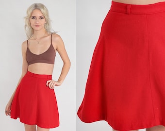 Red Wool Skirt 60s Mini Skirt High Waisted Preppy A-Line Skirt Retro Sixties Schoolgirl Mod Lolita Sixties Basic Vintage 1960s 2xs xxs