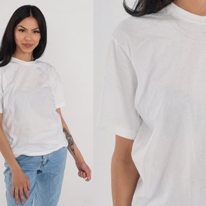 White T-Shirt 80s Plain TShirt Retro Crewneck Tee Basic Short Sleeve Crew Neck Solid Top Minimalist Casual Vintage 1980s Cotton Large L image 1