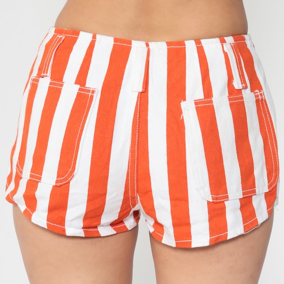 Striped Jean Shorts 80s Orange White Denim Shorts… - image 7